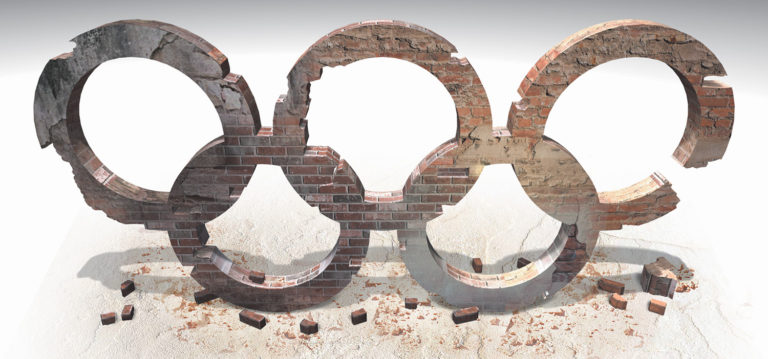 Olympics 3D rings in rubble